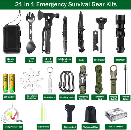 21 in 1 Survival Kit, Outdoor Ausrüstung, Survival Ausrüstung für Camping, Bushcraft, Wandern, Jagd, Abenteuer, für Männer, Väter
