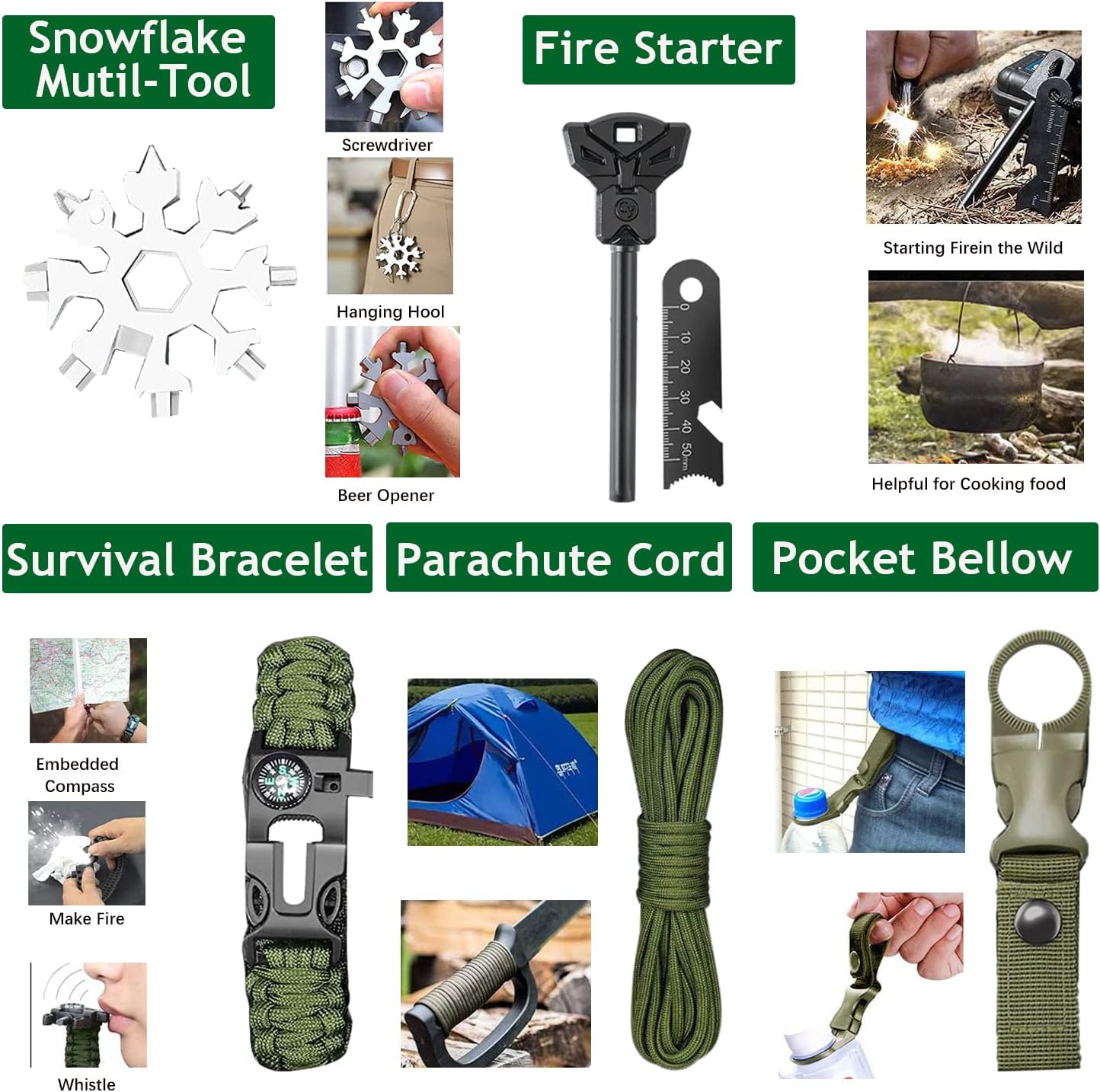 21 in 1 Survival Kit, Outdoor Ausrüstung, Survival Ausrüstung für Camping, Bushcraft, Wandern, Jagd, Abenteuer, für Männer, Väter